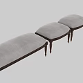 Classic Style Ottoman Benches With Carved Wooden Legs And Gray Upholstered Seats