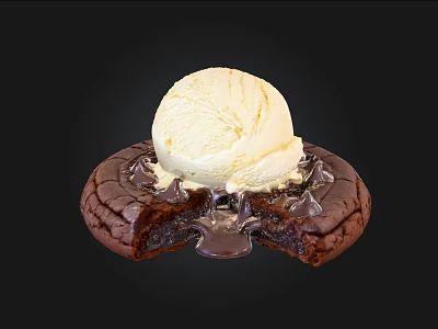 Warm Chocolate Brownie Topped with Vanilla Ice Cream and Chocolate Sauce 3d model