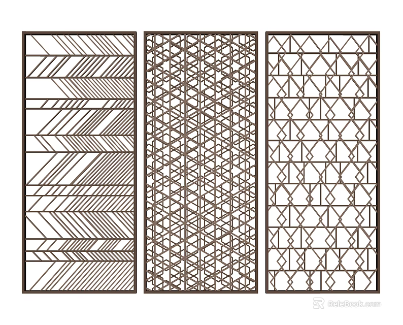 Decorative Room Dividers With Geometric Patterns Striped Diamond And Triangular Designs 3d model