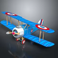 Vintage Blue Biplane Model With Red White Round Insignia And Retro Design