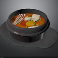 Korean Spicy Dolsot Bibimbap in Stone Pot with Tofu Egg Green Onions and Rice Cakes