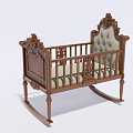 Classic Wooden Baby Crib With Carved Details Upholstered Headboard And Rocking Base