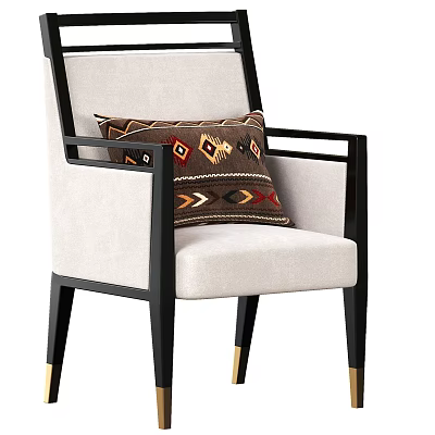 Beige Fabric Leisure Chair With Black Frame Gold Legs And Geometric Pattern Decorative Pillow 3d model