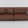 Brown Leather Leisure Sofa Set With Multiple Cushions And Patterned Pillow Design 3d model