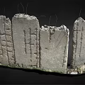 Broken Stone Wall Structure With Cracks Fence Like Lines And Green Plants At Base