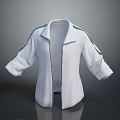 Stylish Casual White Jacket With Open Front And Green Stripes On Sleeves And Collar