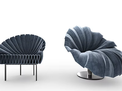 Modern Single Chair With Fan Shaped Pleated Navy Blue Fabric And Metal Base 3d model
