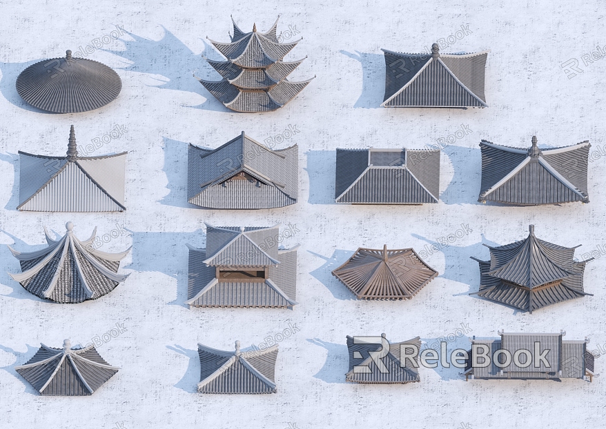 Chinese style roof eaves pavilion roof slope roof ancient building roof ancient building door head model