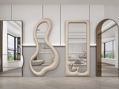 Unique Modern Mirrors In Interior Design With Curved Frame Arch Shape And Reflective Surface 3d model