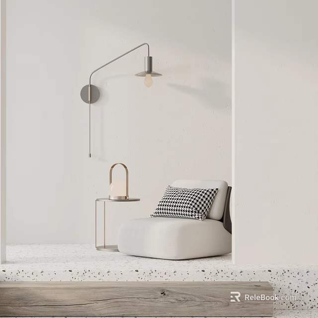 Comfortable White Single Sofa With Side Table Table Lamp And Floor Lamp In Minimalist Interior 3d model