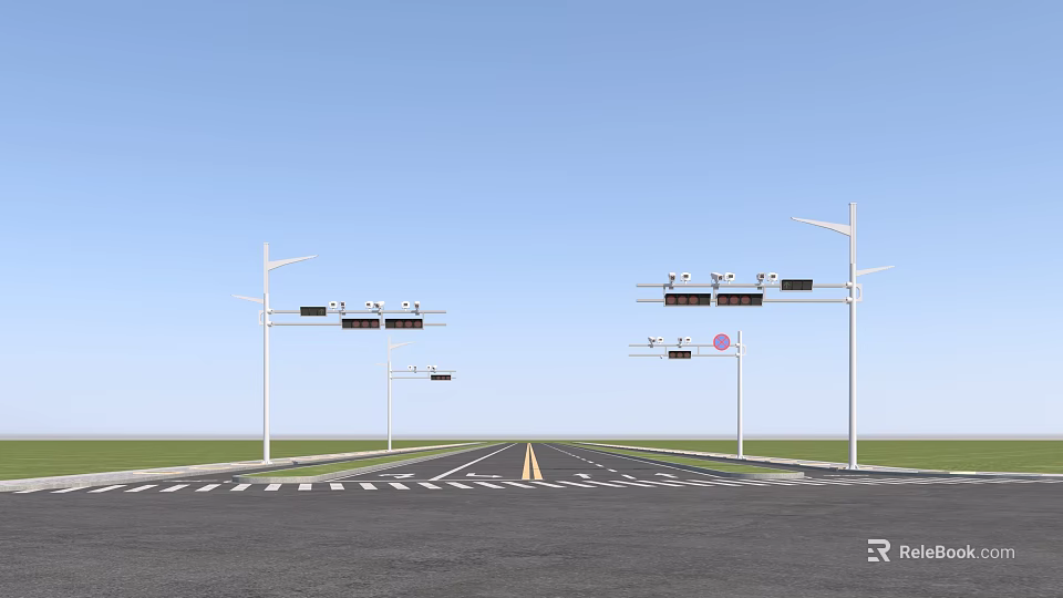 Outdoor Street Lights On Light Poles For Road Intersection Illumination And Traffic Safety 3d model 