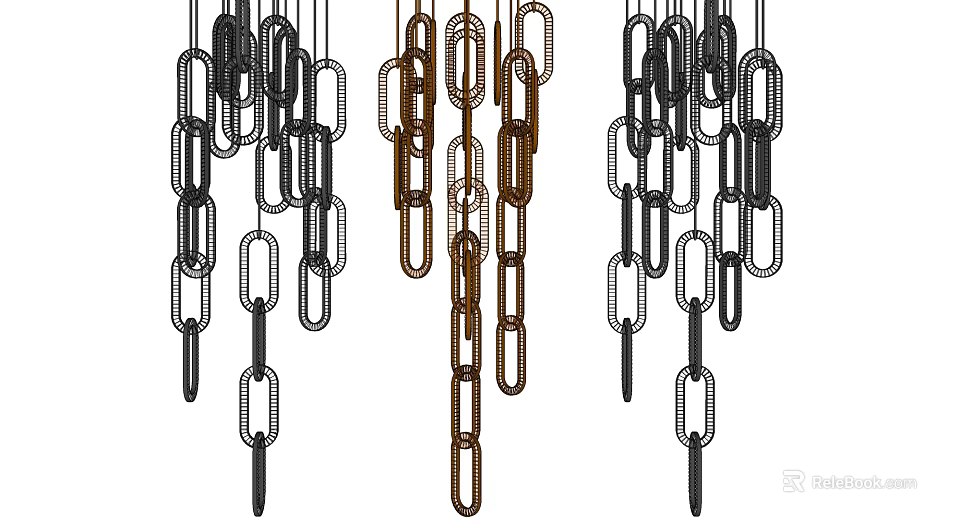 Elegant Chain Design Chandelier with Hanging Black Brown Metal Chains 3d model 