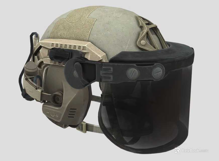 Military Tactical Helmet With Sand Colored Durable Shell And Protective Face Visor 3d model 