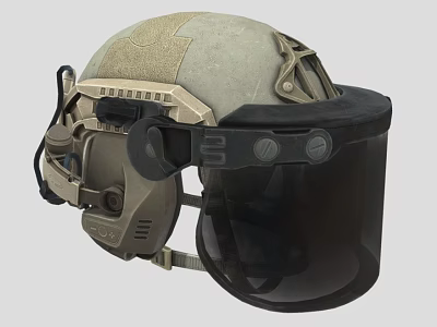 Military Tactical Helmet With Sand Colored Durable Shell And Protective Face Visor 3d model