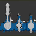 Blue Industrial Equipment Set With Pumps Valves Mixers And Metal Control Units