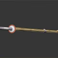 Long Yellow Staff Weapon With White Ends And Red Ring Design