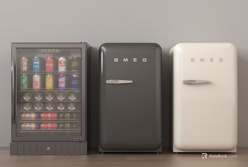 Haier Glass Door Refrigerator With Drinks And SMEG Black White Retro Design Models 3d model 