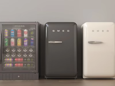 Haier Glass Door Refrigerator With Drinks And SMEG Black White Retro Design Models 3d model