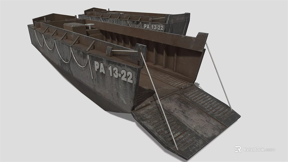 Rusty Military Landing Craft PA 13 22 With Loading Ramp 3d model 