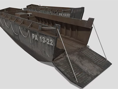 Rusty Military Landing Craft PA 13 22 With Loading Ramp 3d model
