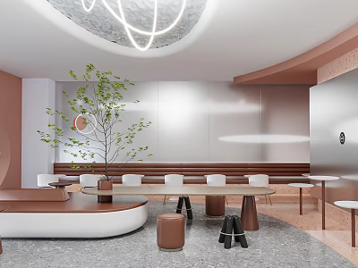 Modern Bubble Tea Shop Interior With Cozy Seating Green Plants And Stylish Lighting 3d model