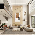 Modern Loft Living Room With Artwork Geometric Lights And Large Windows 3d model