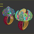 Fashion Rings with Blue Spiked Decorations and Pink Hollow Rose Gold Bands