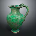 Green Bronze Household Vessel With Dragon Shaped Handle And Silver Base
