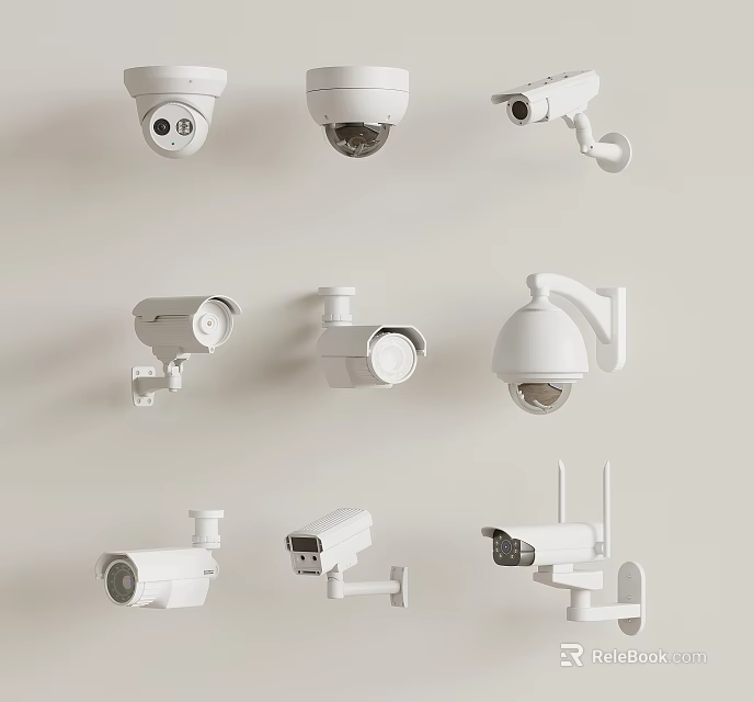 Various Surveillance Camera Models Including Dome Bullet And Wireless Types 3d model 