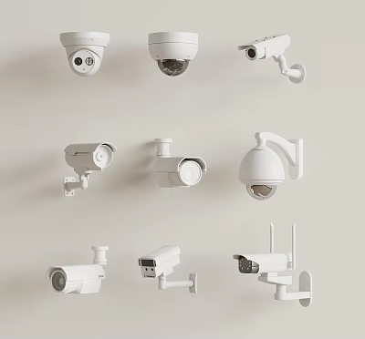 Various Surveillance Camera Models Including Dome Bullet And Wireless Types 3d model