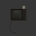 Vintage Television With Wooden Frame White Mug And Antennas On Plain Background