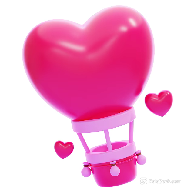 Pink Heart Shaped Hot Air Balloon Decorative Ornament Set With Small Hearts 3d model 