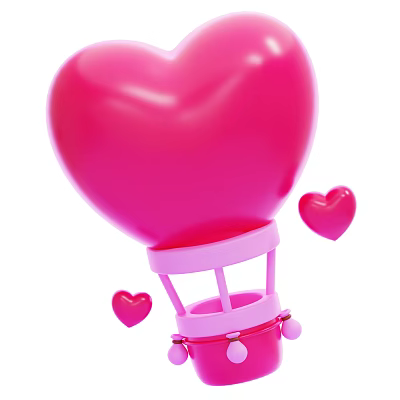 Pink Heart Shaped Hot Air Balloon Decorative Ornament Set With Small Hearts 3d model