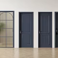 Various Dark Colored Hinged Doors With Glass Panel And Panel Designs In Interior 3d model