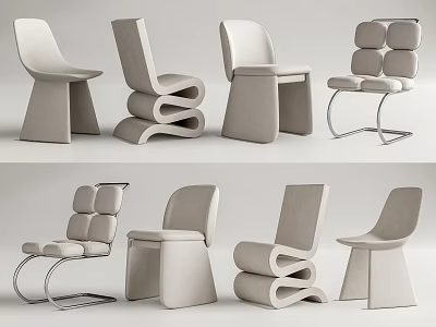 Modern Stylish Leisure Chairs With Curved Upholstered Seats And Metal Frames 3d model