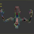 Mechanical Robot Character With Black Body Blue Head Red Yellow Core And Mechanical Arms