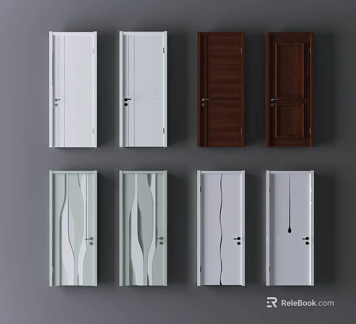 Various Hinged Doors In Different Colors And Modern Designs For Home Interior 3d model 