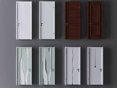 Various Hinged Doors In Different Colors And Modern Designs For Home Interior 3d model