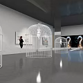 Cultural Art Exhibition Hall Interior With Maze like Art Installations And Paintings On Walls