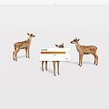 Three Spotted Fawns Standing Together in Lifelike Poses on White Background