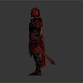 Full Body Red Armored Warrior With Decorative Patterns And Red Cape