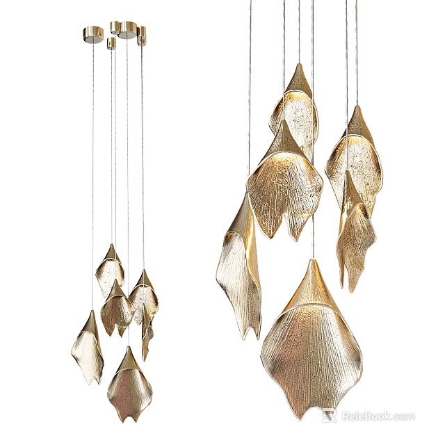 Modern Artistic Leaf Shaped Metallic Gold Chandeliers For Unique Interior Decor 3d model