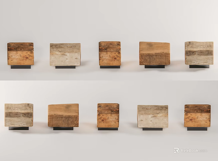 Multiple Outdoor Lights With Different Wood Grain Designs And Square Bases 3d model
