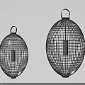 Modern Black Wireframe Design Oval Shaped Floor Lamps with Illuminated Bulbs Set of Two