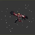 Game And Movie Character With Blonde Hair And Red Mechanical Arms Flying With Orange Fragments