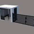 Modern White Security Booth with Glass Windows and Black Slatted Gate