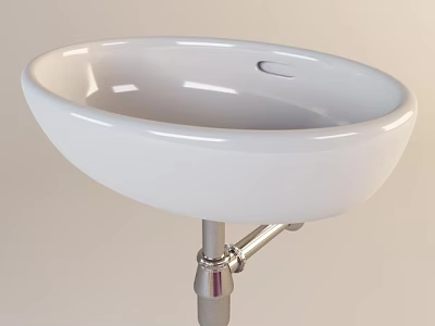 White Ceramic Countertop Washbasin Design With Chrome Metal Drain Pipe And Smooth Surface 3d model