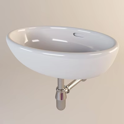 White Ceramic Countertop Washbasin Design With Chrome Metal Drain Pipe And Smooth Surface 3d model