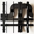 Industrial Black Metal Pipes System With Wall Mounted Frames And Support Structures 3d model