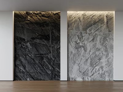 Dark And Light Stone Texture Feature Walls In Modern Interior With Wooden Flooring 3d model